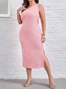 SHEIN Clasi Plus One Shoulder Bodycon Dress - Pink - View 1