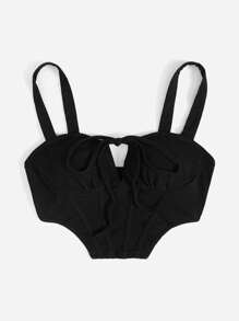 SHEIN EZwear Knot Detail Asymmetrical Hem Cami Top - Black - View 3