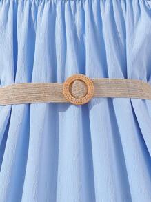 SHEIN 女大童蕾絲拼接挖肩褶邊連衣裙 - 淺藍色 - 查看 3