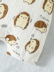 SHEIN Playful Pals Baby Boy Solid Tee & Cartoon Graphic Overall Romper - Multicolor - View 6