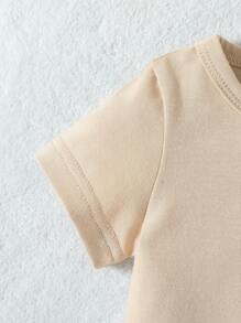 SHEIN Playful Pals Baby Boy Solid Tee & Cartoon Graphic Overall Romper - Multicolor - View 7