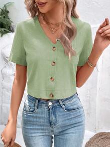 Breezaya 素色前紐扣襯衫 - 薄荷綠 - 查看 6