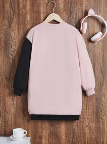 SHEIN Tween Girl Colorblock Contrast Sequin Drop Shoulder Sweatshirt Dress - Multicolor - View 2
