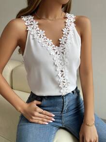 Chiquease Guipure Lace Panel Tank Top - White - View 1
