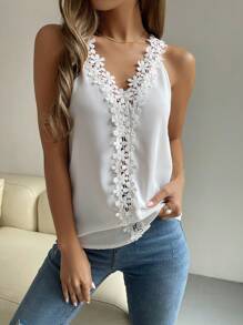 Chiquease Guipure Lace Panel Tank Top - White - View 5
