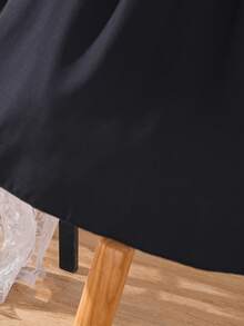 SHEIN Tween Girl Cold Shoulder Ruffle Trim Belted Dress - Black - View 3