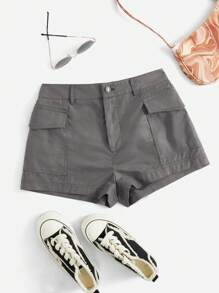 SHEIN EZwear Flap Pocket Side Cargo Shorts - Dark Grey - View 1