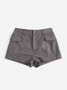 SHEIN EZwear Flap Pocket Side Cargo Shorts - Dark Grey - View 3