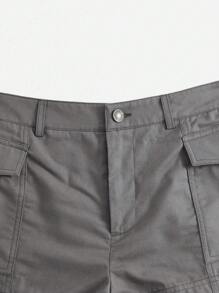 SHEIN EZwear Flap Pocket Side Cargo Shorts - Dark Grey - View 4