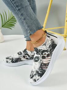 女士骷髏頭圖案一腳蹬跑鞋,運動戶外運動鞋 - 彩色 - 查看 2