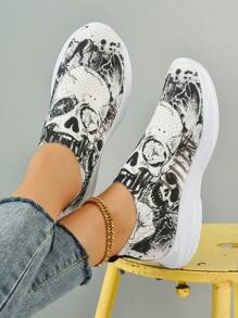 女士骷髏頭圖案一腳蹬跑鞋,運動戶外運動鞋 - 彩色 - 查看 3