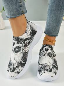 女士骷髏頭圖案一腳蹬跑鞋,運動戶外運動鞋 - 彩色 - 查看 4