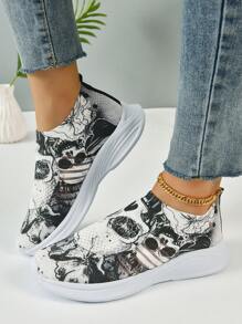 女士骷髏頭圖案一腳蹬跑鞋,運動戶外運動鞋 - 彩色 - 查看 6