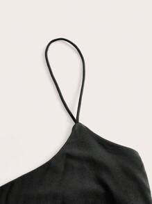 SHEIN EZwear 夏季純色黑底修身短款假睡衣背心上衣 - 黑色 - 查看 4