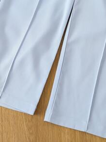 SHEIN Young Girl Button Front Vest Jacket & Wide Leg Trousers - Blue - View 4