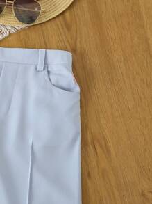 SHEIN Young Girl Button Front Vest Jacket & Wide Leg Trousers - Blue - View 6