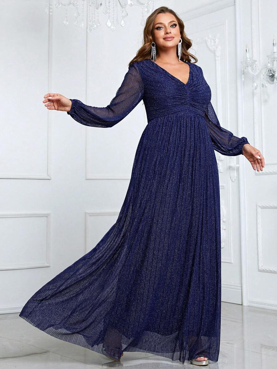 YISIKADO Vestido brillante fruncido delantero - Azul Marino - Ver 1