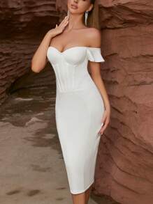 Off Shoulder Bustier Bandage Dress - White - View 1