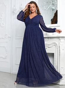 YISIKADO Vestido brillante fruncido delantero - Azul Marino - Ver 3