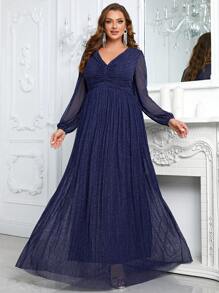 YISIKADO Vestido brillante fruncido delantero - Azul Marino - Ver 4