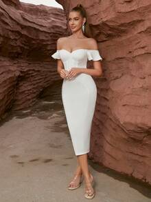 Off Shoulder Bustier Bandage Dress - White - View 4