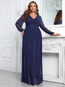 YISIKADO Vestido brillante fruncido delantero - Azul Marino - Ver 5