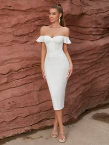 Off Shoulder Bustier Bandage Dress - White - View 5