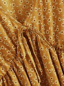 SHEIN LUNE Áo Peplum thắt nút hoa Ditsy Áo Peplum - Màu Mù tạt vàng - Xem 4