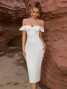 Off Shoulder Bustier Bandage Dress - White - View 6
