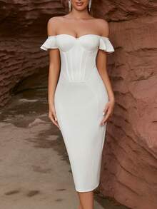 Off Shoulder Bustier Bandage Dress - White - View 7