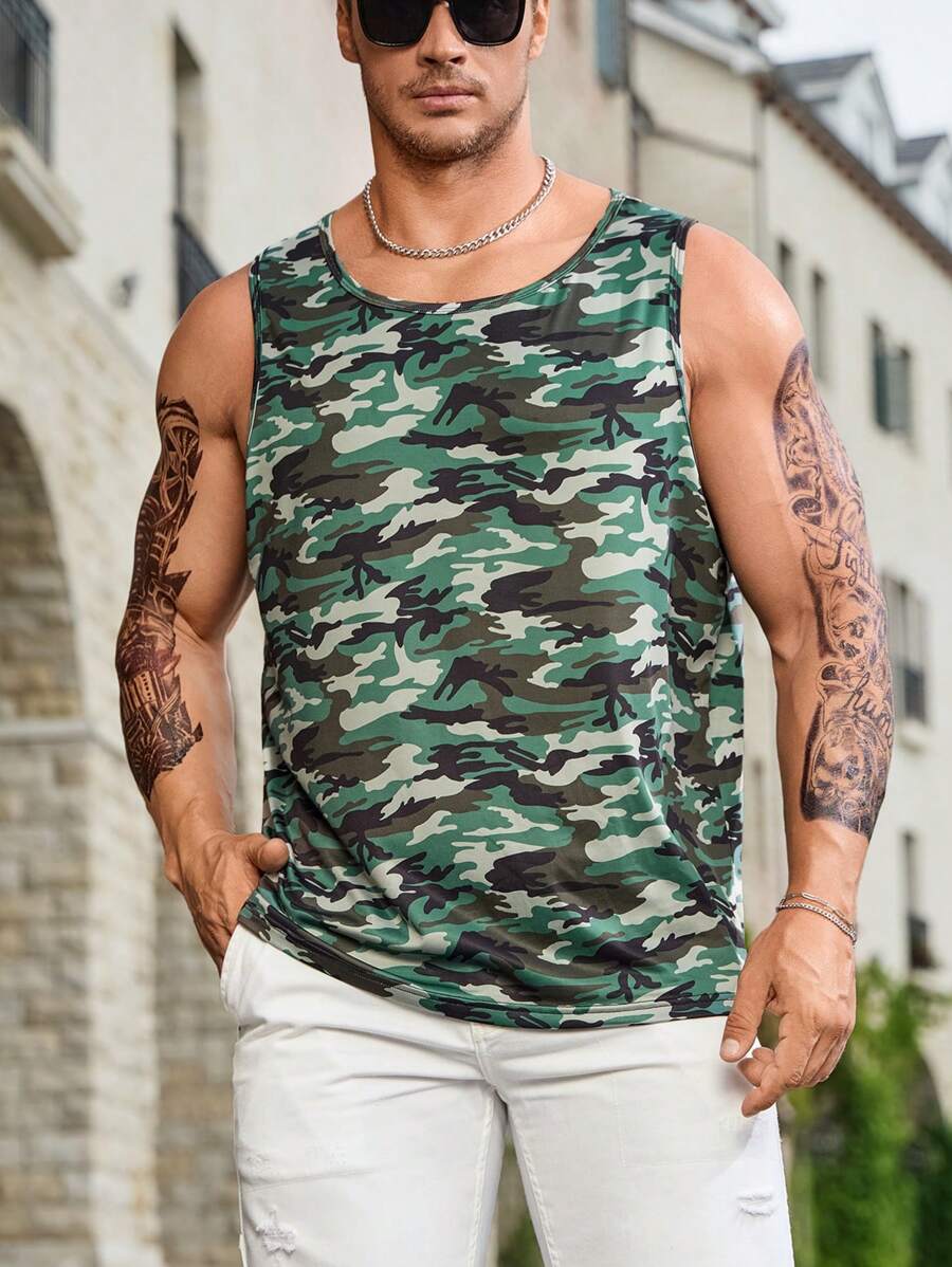 Manfinity Homme 男士大码迷彩印花背心上衣 - 彩色 - 查看 1