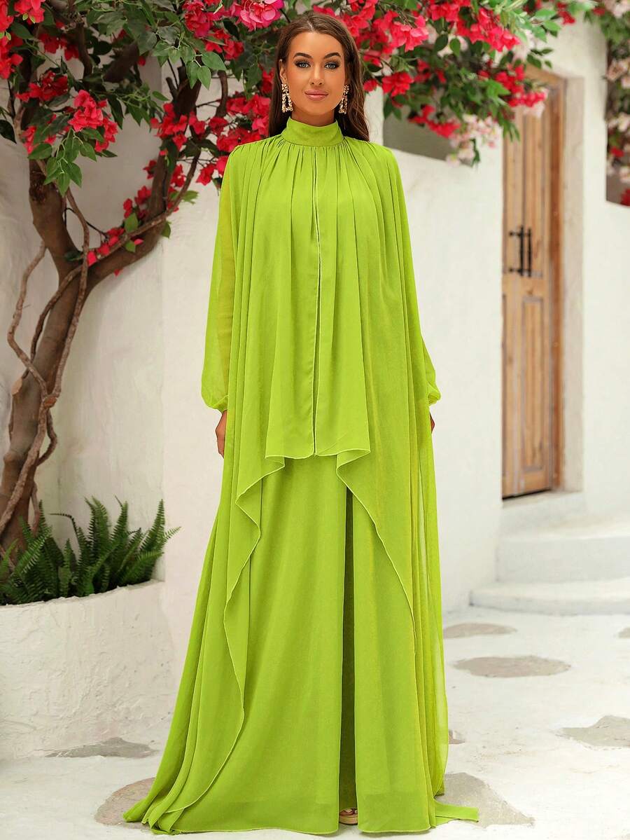 LOVE&LEMONADE Đầm Bất đối xứng Vắt Nút màu trơn Giải trí - Màu xanh chanh - Xem 1