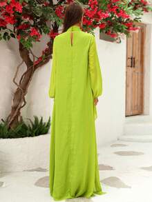 LOVE&LEMONADE Đầm Bất đối xứng Vắt Nút màu trơn Giải trí - Màu xanh chanh - Xem 2