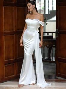 LOVE&LEMONADE 一字肩側垂婚紗連衣裙