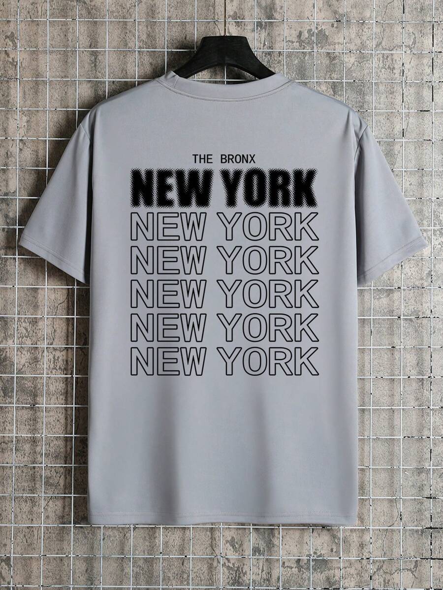 Hombres Camiseta con estampado de letra - Gris - Ver 1