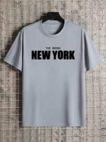 Hombres Camiseta con estampado de letra - Gris - Ver 2