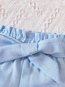 女嬰貼花襯衫&紙袋腰短褲&吊帶上衣 - 藍白色 - 查看 6