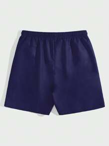 ROMWE MEN Goth Các bạn In Chữ & Skeleton Eo dây rút Quần short - Màu xanh hải quân - Xem 2
