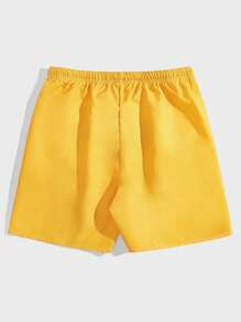 ROMWE MEN Goth 男士骷髏&標語圖案腰部抽繩短褲 - 黃色 - 查看 2