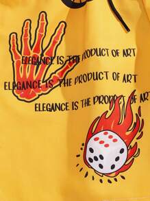 ROMWE MEN Goth 男士骷髏&標語圖案腰部抽繩短褲 - 黃色 - 查看 5