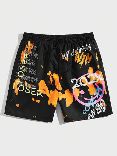 Street Life Homme Short Dessin Animé Et Lettre À Cordon