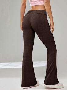 SHEIN EZwear 素色喇叭褲 - 巧克力棕 - 查看 2