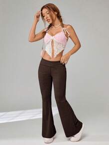 SHEIN EZwear 素色喇叭褲 - 巧克力棕 - 查看 3