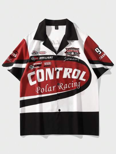 Street Life Men Letter Graphic Colorblock Shirt, School