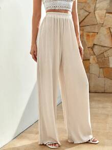 Bohemela Chất rắn Quần ống rộng - Màu be - Xem 5