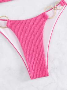 環鏈掛脖三角杯比基尼泳裝 - 玫紅色 - 查看 3