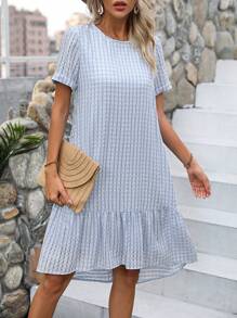 SHEIN LUNE Solid Ruffle Hem Smock Dress - Baby Blue - View 4