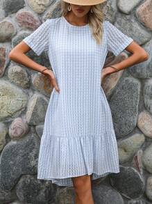 SHEIN LUNE Solid Ruffle Hem Smock Dress - Baby Blue - View 5