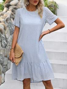 SHEIN LUNE Solid Ruffle Hem Smock Dress - Baby Blue - View 6