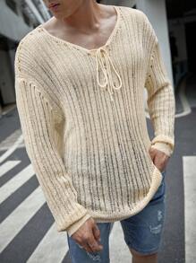 Manfinity VCAY Nam Lace lên phía trước Thả vai Áo len - Màu be - Xem 1